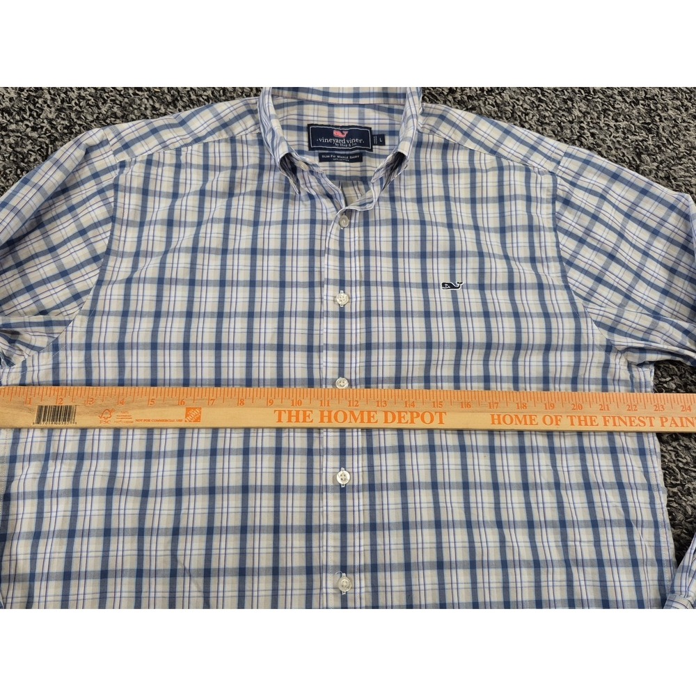 Vineyard Vines Mens Large Blue White Plaid Slim Fit Whale Shirt‎ Long Sleeve - Picture 5 of 7